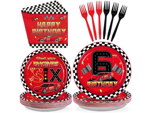 Grencian 96Pcs Race Car 6th Birthday Party Decorations Hot Car Checkered Plates and Napkins Racing Themed Disposable Tableware Set for 6 years old...