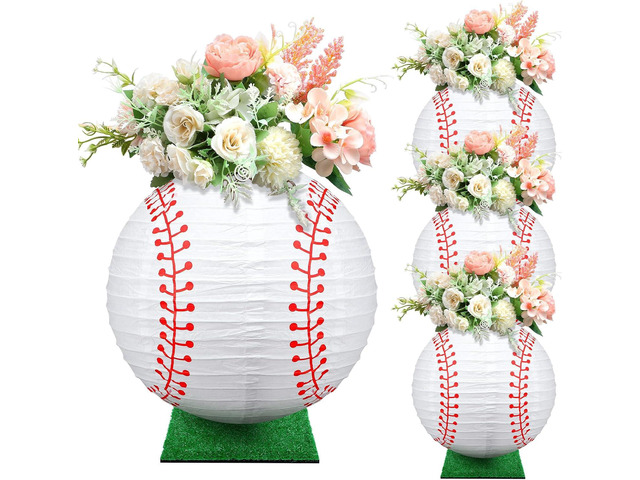 Rossesay 4 Pcs Table Centerpiece Decoration Paper Lantern Set with 4 Pcs Grass Squares Sports Game Lantern Fake Grass Turf Patch Table Decor Faux...