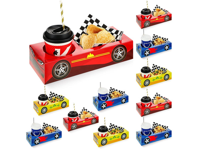 Lincia 12 Pieces Race Car Party Food Boxes Car Birthday Party Supplies Food Trays with Snack and Drinks Boxes and One Pack Checkered Napkin for...