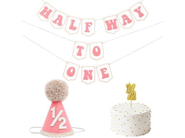 1/2 Birthday Girl Half Birthday Decorations - Half Way To One Banner, 1/2 Birthday Candles and Half Birthday Cone Hat for Girls 6 Months Birthday...