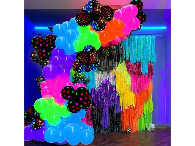 128Pcs UV Neon Glow in the Dark Balloon Arch Kit, Rainbow Red Blue Yellow Green Balloons, Fluorescent Party Supplies for Disco, Glow Parties, 80s...