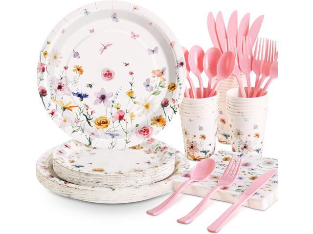 Wildflower Party Supplies Decorations 175PCS Floral Paper Plates and Napkins, Tea Party Plates and Cups Disposable Dinnerware Sets for Spring...