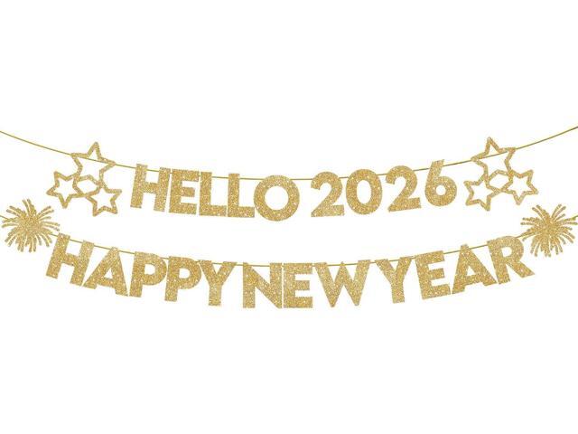 KatchOn, Glitter Gold Happy New Year Banner 2026-10 Feet, No DIY Hello 2026 Banners for Happy New Year Decorations 2026 New Years Banner, New.