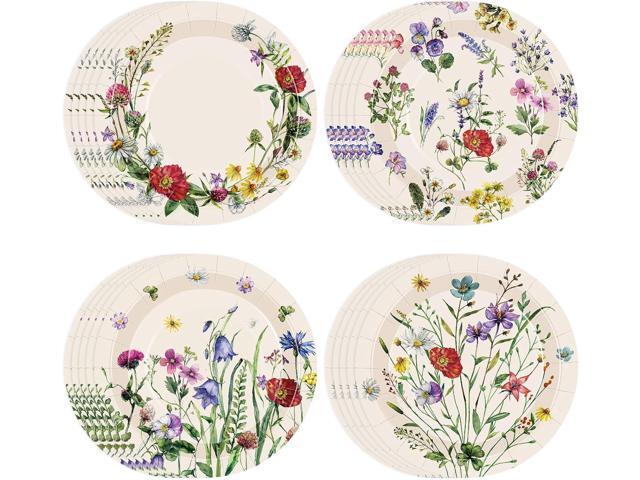 Sunnyray 80 Pcs Wild Floral Party Plates 7 in Spring Wild Flower Disposable Dessert Dinner Paper Plates Dinnerware for Wedding Birthday Tea Party...