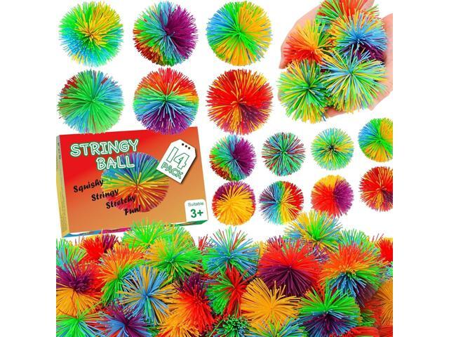 SHQDD 14 PCS Stringy Balls, Sensory Stringy Ball, 2.75 inch Soft Rainbow Pom Bouncy, Basket Stuffers Fillers, Monkey Pom Balls Fidget Toys Stress...