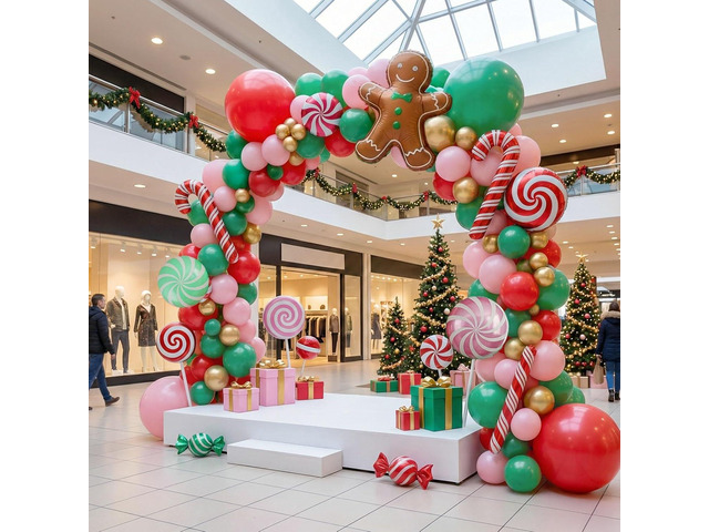 Christmas Balloon Garland Arch kit green pink red balloon with Gingerbread Balloon Cane Candy Foil Balloons for Christmas Party Decorations Xmas...