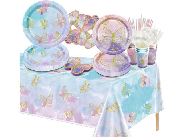 166 Pcs Butterfly Birthday Decorations - Including Butterfly Paper Plates, Napkins, Cups, Tablecloth and Straws for Fairy Birthday Decorations...
