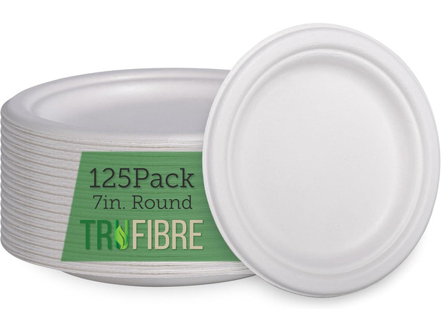 7' Paper Plates, Compostable Bagasse Food Container, Disposable, Microwave Safe for Lunch, Dinner, Party, Supplies, Events, Bulk, 125 Pack