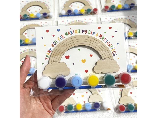 12 Pack Pre-Packaged Rainbow Party Favors, DIY Wooden Painting Kits for Rainbow Unicorn Birthday Decorations, Unicorns Goodie Bag Stuffers for Boys.