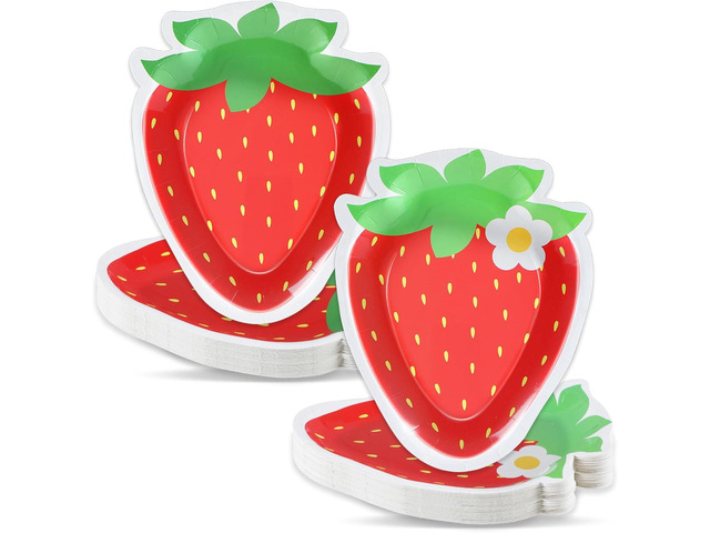 Naozinebi 50 Count Strawberry Party Paper Plates Strawberry Theme Shortcake Dessert Cake Disposable Plates for Birthday Parties, Weddings, Baby...