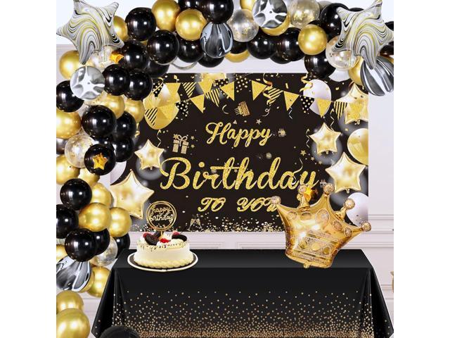 Gold and Black Birthday Decorations - Happy Banner, Balloons Arch Garland for Men's Women's Girls' Sweet 16th 21st 30th 40th 50th Party Decor Supplies
