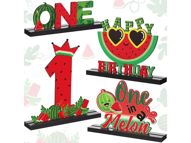 Riyiper 4 Pcs Watermelon One Letter Sign One in a Melon Wooden Birthday Table Centerpieces Summer Fruit Party Decorations One Year Old Birthday...