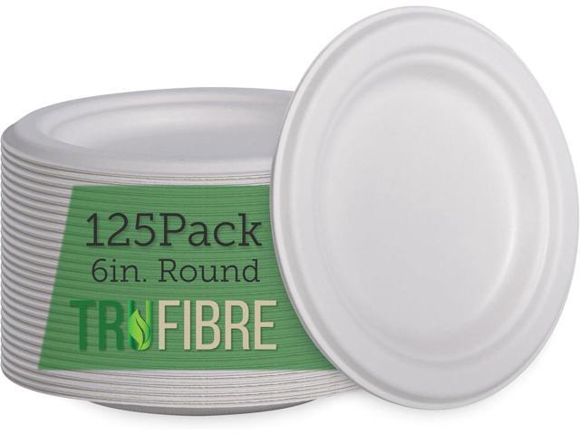 6' Paper Plates, Compostable Bagasse Food Container, Disposable, Microwave Safe for Lunch, Dinner, Party, Supplies, Events, Bulk, 125 Pack