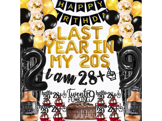 29th Birthday Decorations Party Supplies for Men Last Year in My 20s Balloons I AM 28+1 Glitter Banner 29th Birthday Foil Balloons Whiskey Balloon...