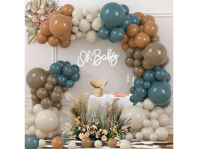 Dusty Blue Brown Balloon Garland Arch Kit Slate Blue Tan Coffee White Sand Balloons for Neutral Bear Baby Shower Birthday Decorations Jungle Safari...