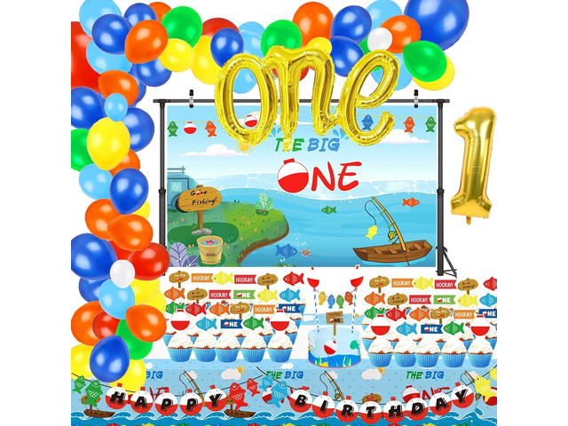 147 Pcs Ofishally One Party Decorations, The Big One Balloon Garland Kit, Gone Fishing Backdrop, O Fish Ally 1 Tablecloth, Little Fisherman Cake...