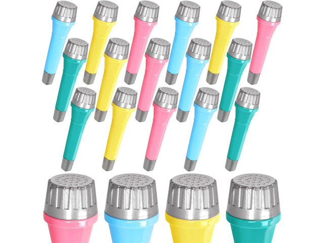 16 Pack Plastic Toy Microphones, Colorful Fake Mics for Goody Bag Fillers and Birthday Party Favors, 4 Colors