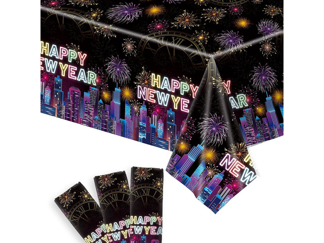 KatchOn, Happy New Year Tablecloth - 108x54 Inch, Pack of 3 Happy New Years Decorations 2026 Happy New Year Table Cloth 2026 New Years Table...
