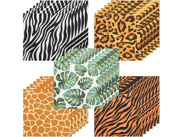 100 Pieces Jungle Safari Animal Print Party Disposable Animal Napkins Safari Napkins for Baby Shower Birthday Party, 5 Styles