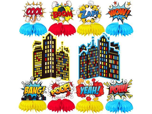 10 Pieces Hero Party Decoration, Hero Honeycomb Centerpieces 3D Table Topper Standing Decorations, Hero-Theme Party Supplies for Birthday Shower.