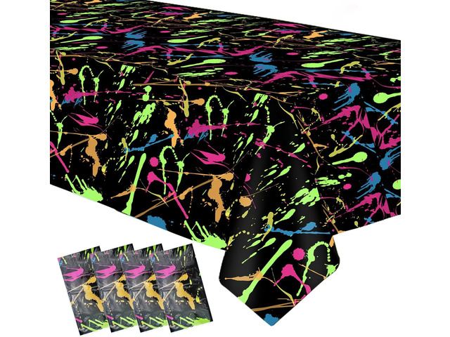 Neon Party Supplies Tablecloth - Disposable Glow Birthday Party Decorations Table Cover, Neon Glow Graffiti Theme Birthday Baby Shower Table Cloth...