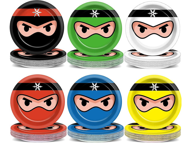 Naozinebi 72PCS Ninja Birthday Plates Karate Party Supplies Ninja Warrior Tableware Master Plates Disposable Paper Dessert Plates for Boys Girls...