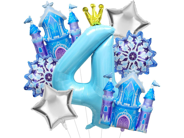 7Pcs 4th Birthday Party Decorations Balloons,Winter Snowflake Balloons Large Blue 40 Inch Number 4 Balloon Foil Star Castle Ballon for Birthday...