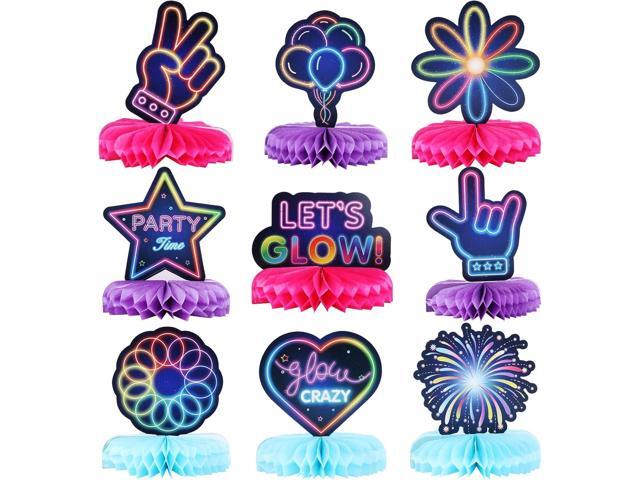 9-Piece Glow Neon Party Decoration Honeycomb Centerpieces for Tables Let's Glow Honeycomb Decorations Tabletop Centerpiece Sign for Glow in Dark...