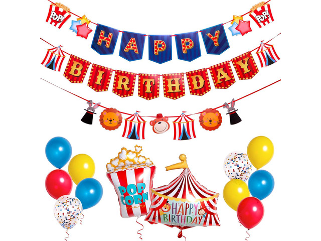 Pirese Carnival & Circus Birthday Party Decorations - Birthday Party Supplies Banner & Balloons Decor for Kids