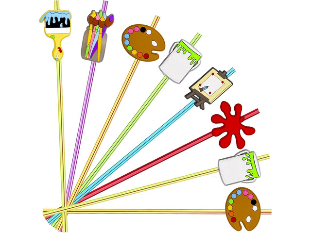 24pcs Art Painting Character Cocktail Drink Straws and Brushes Pad Paint Birthday Party Supplies Decorations, Welcome Back to School Art Painting...