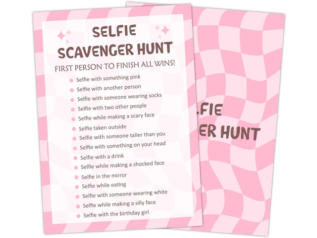 Birthday Party Games Card - Selfie Scavenger Hunt, Bday Party Games for Teen Girl Adult, Set of 20 pcs Game Cards, Birthday Party Favor Activity...