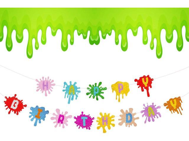 Slime Happy Birthday Banner Painting Pennant for Art Theme Baby Shower Party Decorations Supplies