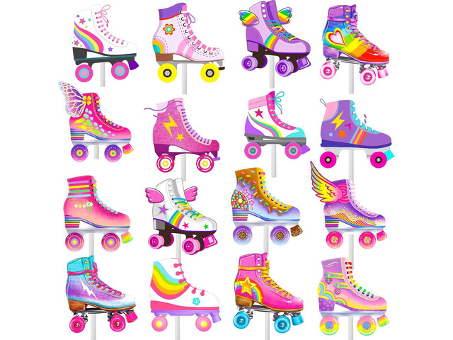 36pcs Roller Skate Cupcake Toppers Roller Skate Birthday Party Decorations Retro Hip Hop Roller Skating Theme Cupcake Picks for 80s 90s Roller...