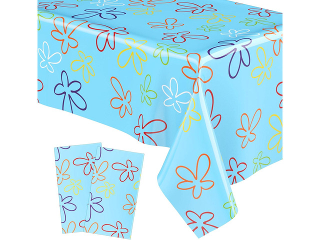 Oudain 2 Sheets Sponge Birthday Party Supplies Blue Ocean Flower Tablecloth 54 x 108 Inch Plastic Table Covers for Birthday Party Decorations