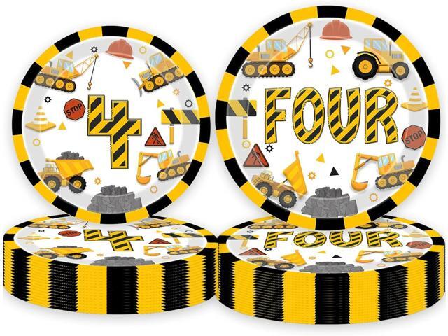 Construction 4th Birthday Party Plates Dump Truck Four Years Old Disposable Paper Dinner Plates Dinnerware for Construction Theme Fourth Birthday...