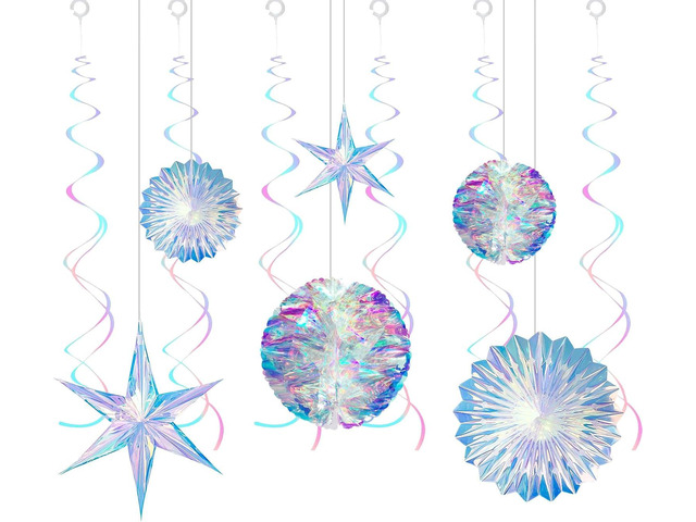 12 Pcs Iridescent Party Decoration,Hanging Honeycomb,Decorative Iridescent Foil Fan,Shiny Star, Hanging Rainbow Swirl for Wedding,Christmas,Baby...