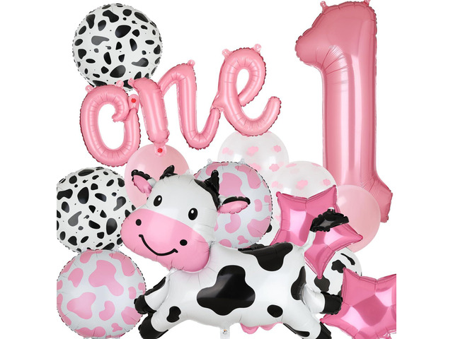 Cow Balloon Pink 40 Inch Large Number 1 One Letter Banner Balloons Cow Shape Mylar Balloon Baby Shower Girl One 1th Birthday Party Decoration...