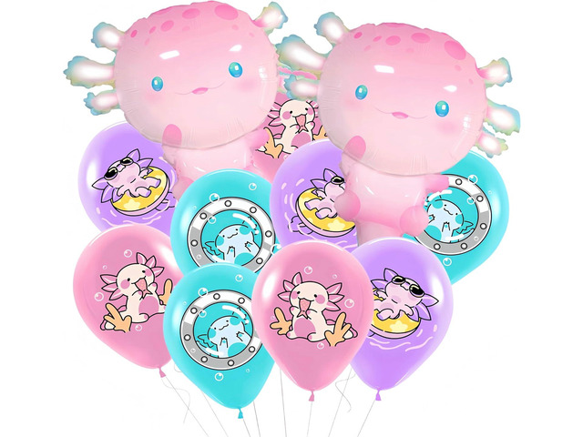 17Pcs Axolotl Balloons/Cute Axolotl Birthday Party Decorations/Aluminum Foil Axolotl Inflatable Balloon for Summer Beach Party Supplies/Animal...