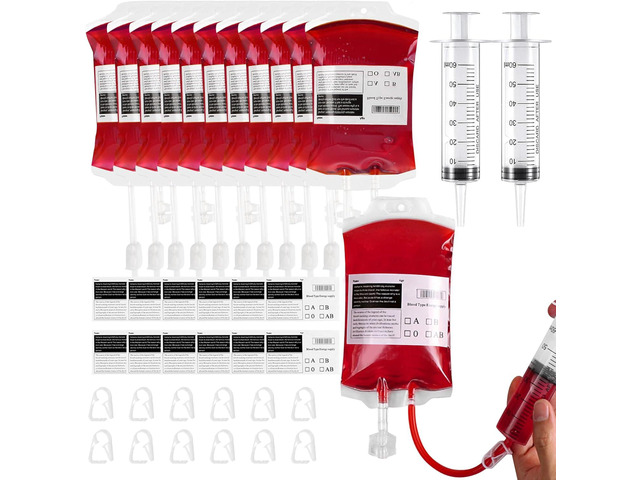 12 Pack Halloween Blood Bag Drink Containers, Reusable IV Blood Bags Pouches for Vampire Cosplay, Nurse, Medical, Horror Party Decorations, Doctor...