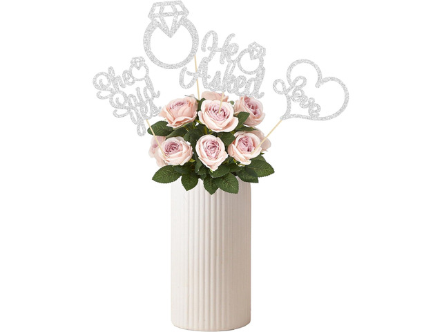 Gyufise 12Pcs He Asked She Said Yes Centerpiece Sticks Double Sided Love Heart I Do Ring Table Centerpiece Sticks for Wedding Engagement Bridal...