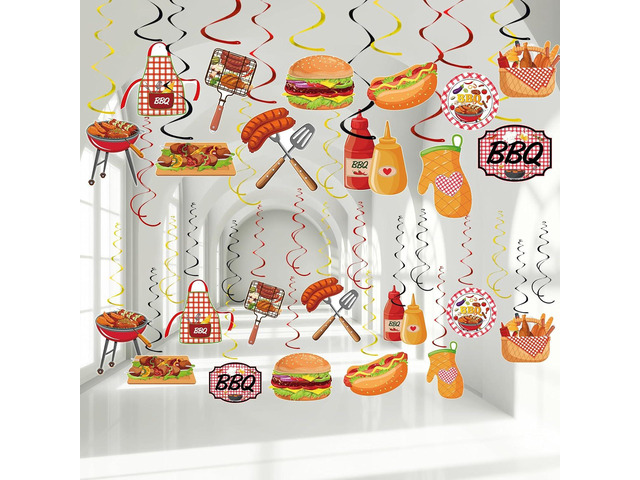 58Pcs BBQ Party Hanging Swirls Summer Picnic Party Birthday BBQ Hanging Swirl Decoration with BBQ Theme Hanging Cards for Birthdays Carnival Summer...