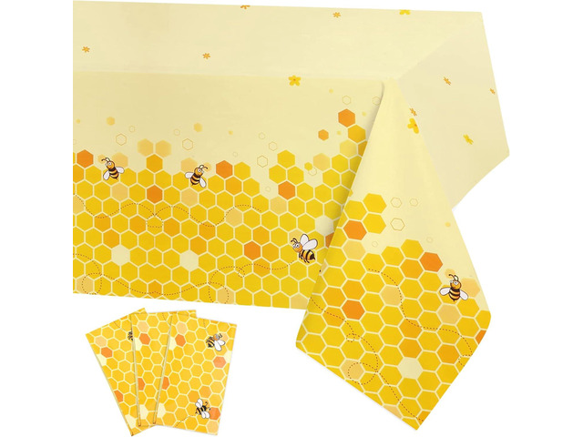 3 Pack Bee Tablecloth Bumblebee Plastic Tablecloths, Disposable Tablecloth, Honey Bees Bumble Bee Gender Reveal Table Cover for Birthday Baby...