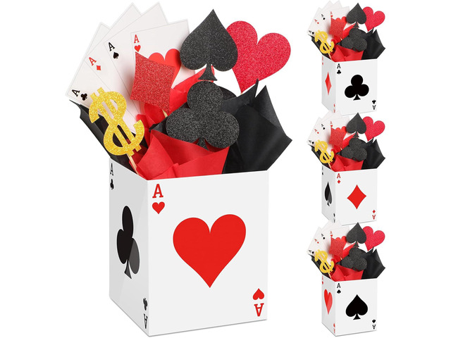 Zhanmai 4 Pcs Casino Favor Boxes 6.7 x 5.5 x 5.5 Inch Paper Poker Boxes Casino Table Decorations for Las Vegas Game Night Birthday Party Themed...