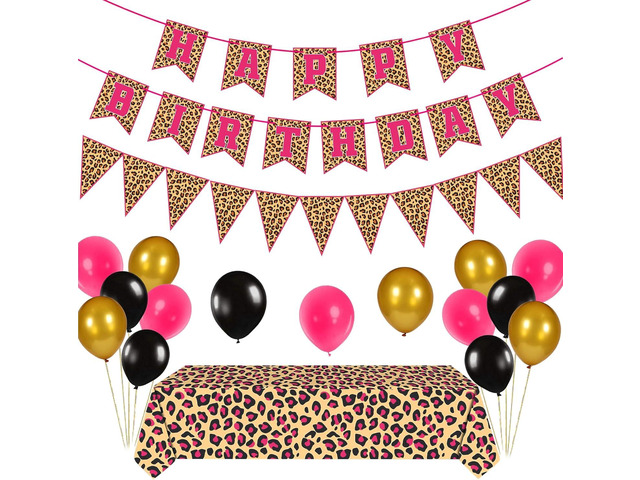 Leopard Party Decorations Cheetah Happy Birthday Banner Cheetah Theme Balloons Leopard Print Tablecloth for Safari Wild Birthday Party...