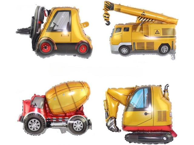 4Pcs Construction Balloons Excavator Balloon Dump Truck Foil Forklift Mixer Truck Crane Balloon for Boys Construction Birthday Party Supplies, DIY...
