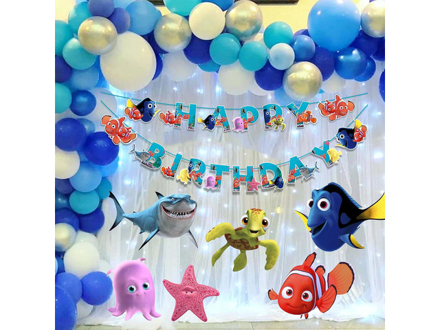 Findng Nmo Happy Birthday Banner Colorful Underwater Theme Birthday Party Decoration Durable, Reusable, and Easy to Hang Banner for Birthday...