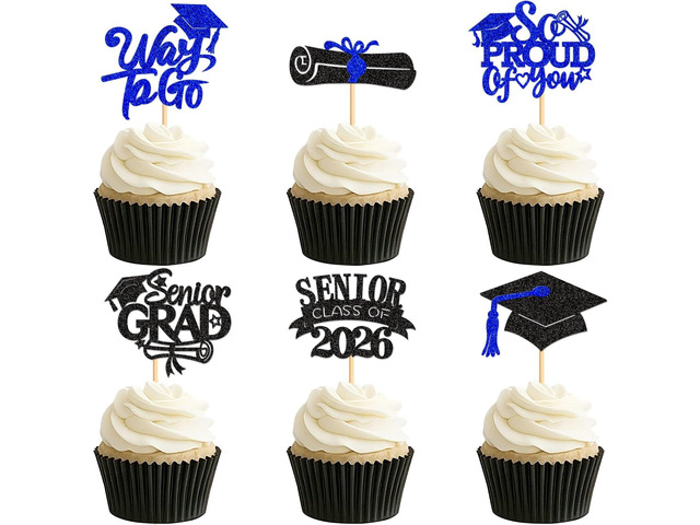 Ercadio 36Pcs Glitter Blue 2026 Senior Graduation Cupcake Toppers So Proud Of You Senior Class of 2026 Way to Go Cupcake Pi cks Master Degree...