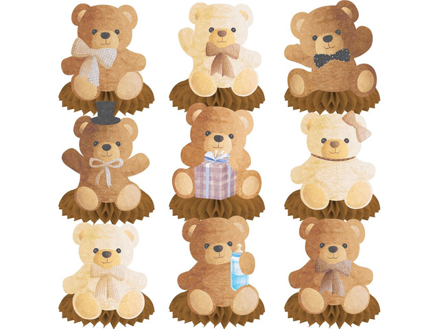 9pcs Teddy Bear Honeycomb Centerpieces Teddy Bear Birthday Decorations Bear Themed Table Decorations for Kids Teddy Bear Themed Birthday Party...