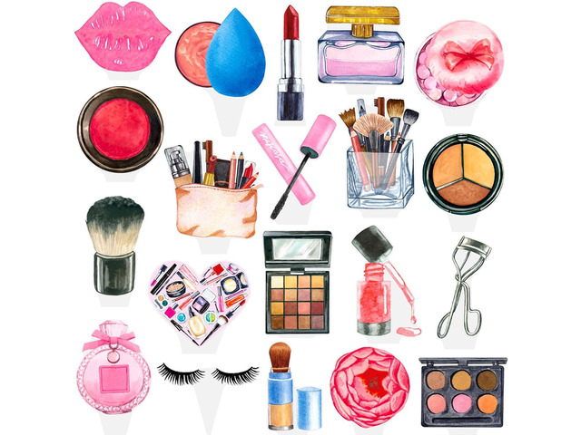 48Pcs Makeup Cupcake Toppers Spa Makeup Birthday Party Decorations Cosmetics Lipstick Eyelashes Perfume Theme Cupcake Picks Decorations for Girls...