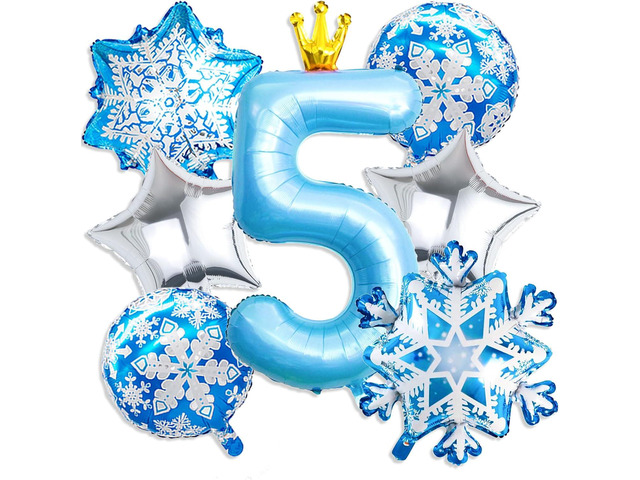 Froze 5th Birthday Party Decorations, 40 Inch Blue Number 5 Balloon Snowflake Balloons for Winter Wonderland Decorations Froze Party Supplies